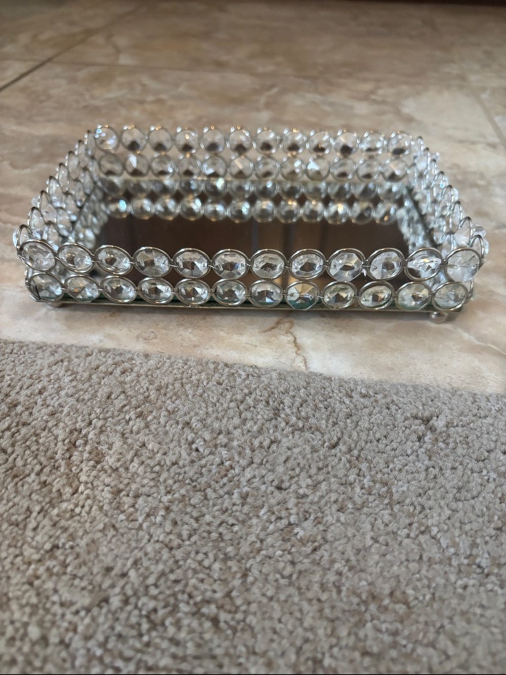 Crystal Accent Decorative Vanity Tray - Clear/Silver